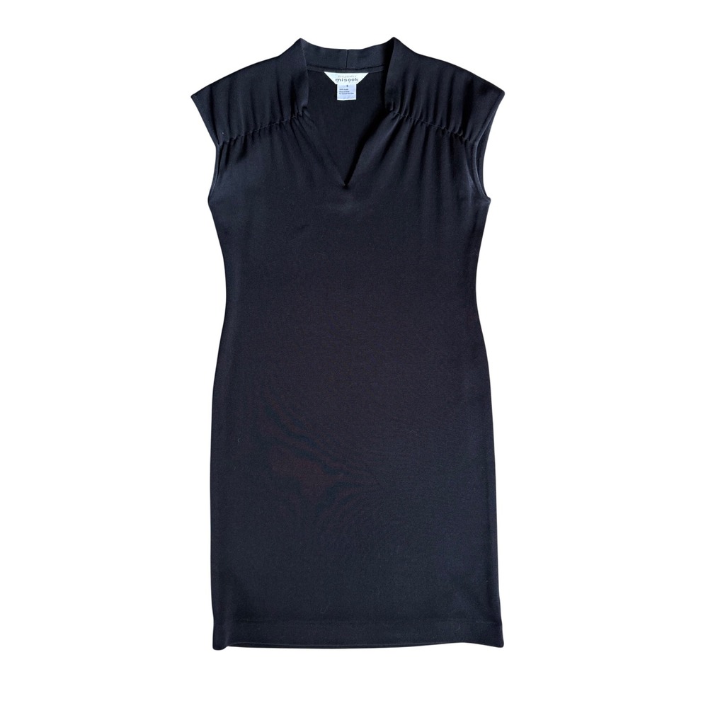 Misook Black Knit Sheath Dress Womens Small V-Neck Sleeveless Cap Sleeve Acrylic